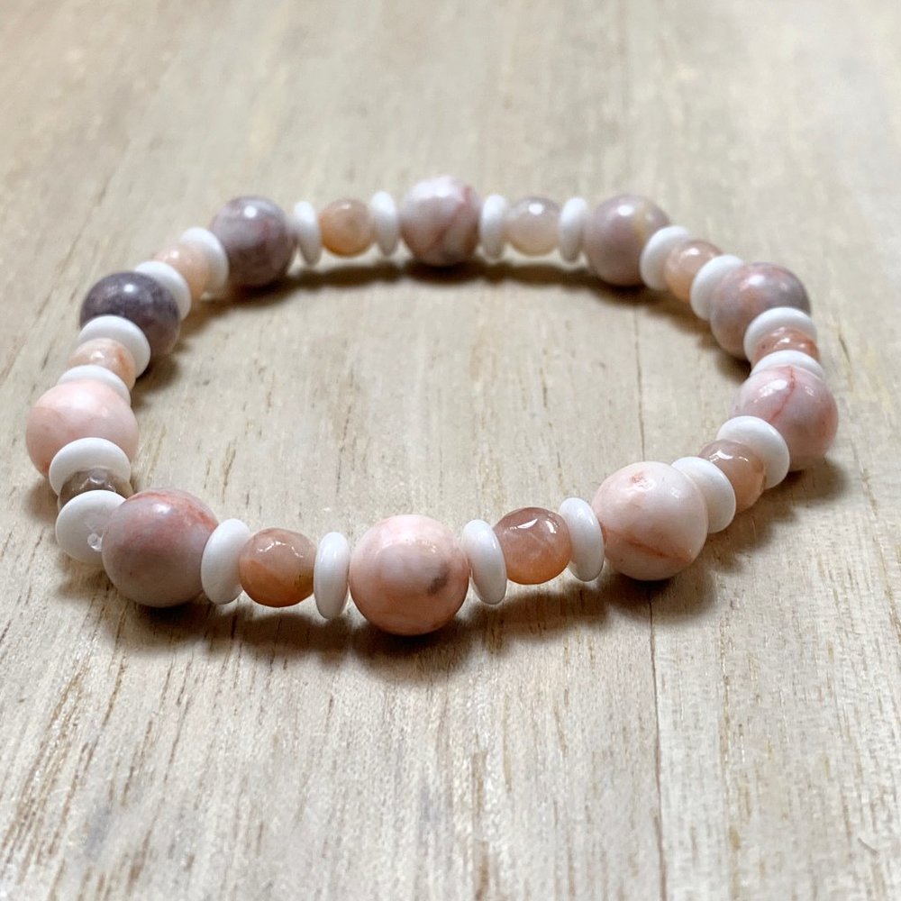 Pink Zebra Jasper & Sunstone Chakra Bracelet - Picture 1 of 4